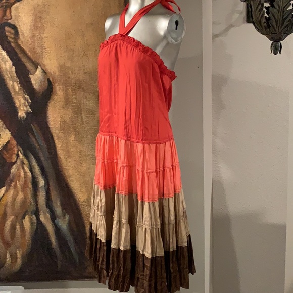 BCBGMAXAZRIA 100% Silk Blocked Halter Dress.SZXS - Picture 3 of 3